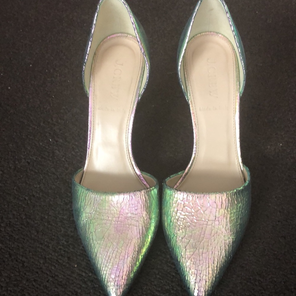 J. Crew Jenna Lyons designed Iridescent Holographic Heels D’orsay, Almost New!